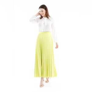 G-Line Women’s Pistachio Green Pleated Maxi Skirt with Elastic Waist Band